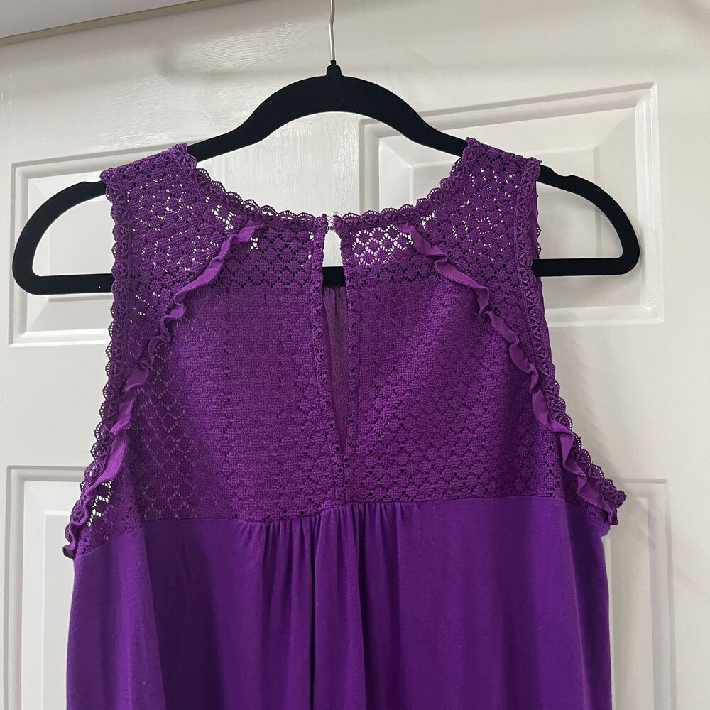 Worthington Sleeveless Blouse Top Womens XL Purple Colorblock Crochet Mardi Gras - Picture 6 of 7
